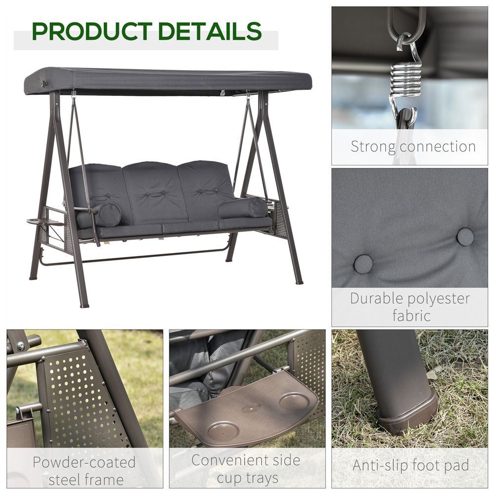3 Seater Grey Outdoor Swing