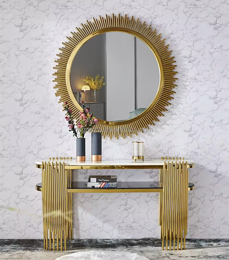 Elegant Gold Sunburst Mirror with Stylish Console Table
