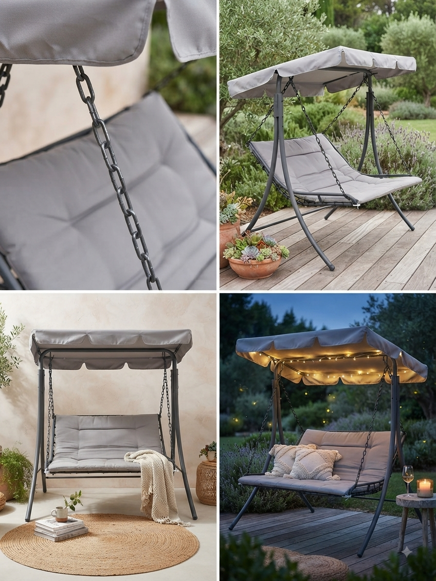 Modern Outdoor Canopy Swing with Adjustable Sunshade & Padded Cushion