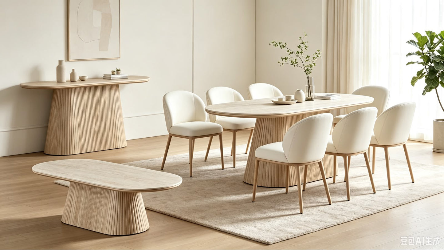Modern Organic 6-Seater Dining Set with Coffee & Console Tables