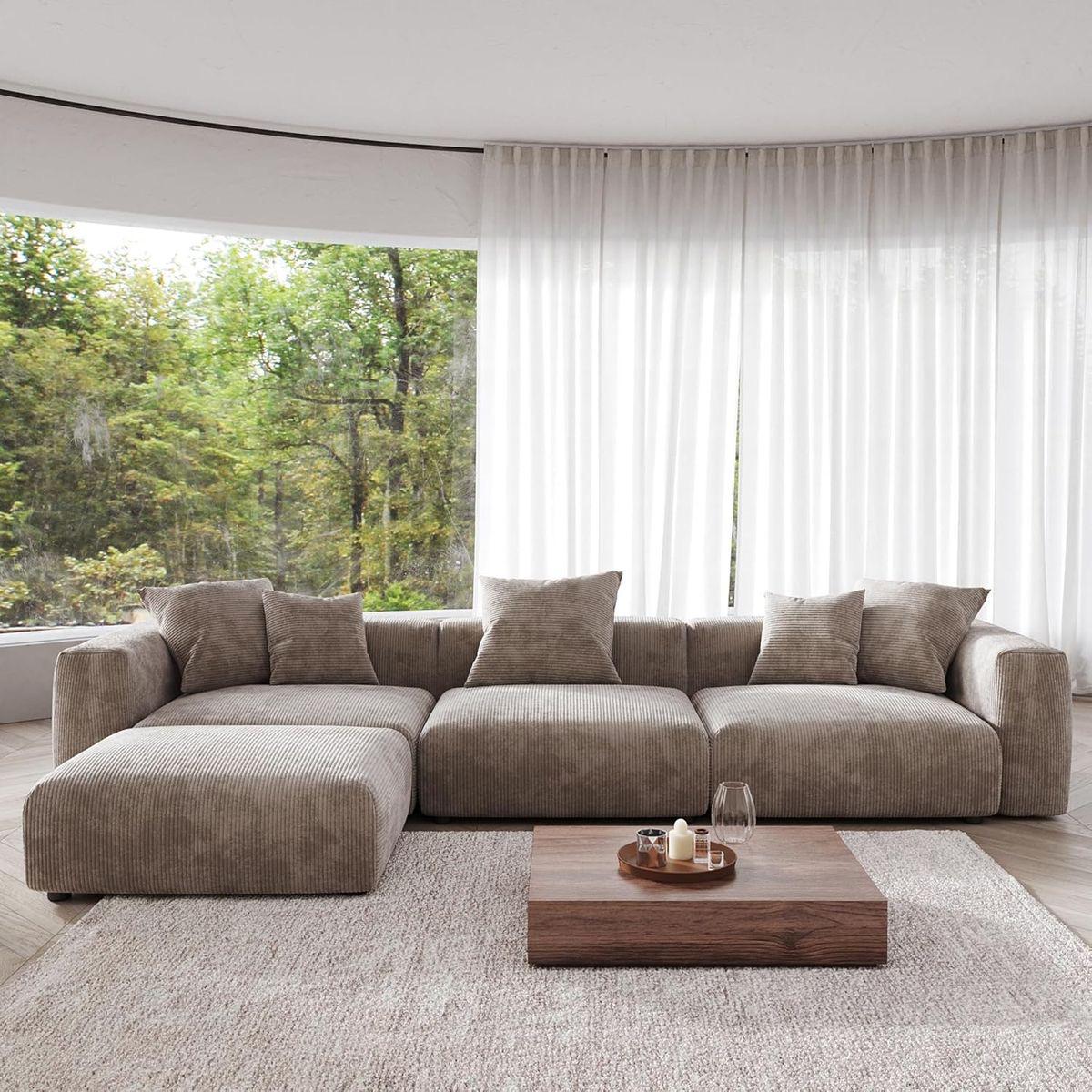 Versatile Vonia corduroy couch showing custom seating arrangements