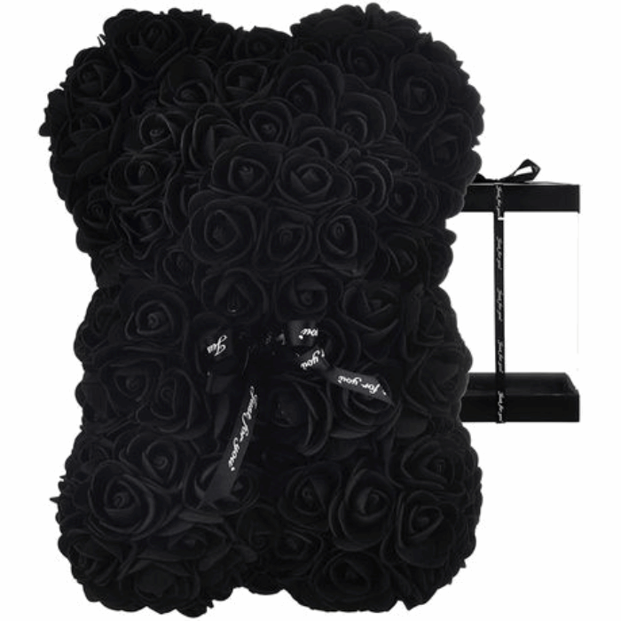 25cm Artificial Rose Teddy Bear For Birthdays,Valentines & Gifting With Box - Black-Santorini Store