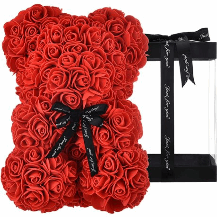 25cm Artificial Rose Teddy Bear For Birthdays,Valentines & Gifting With Box - Red-Santorini Store
