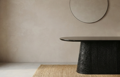 Modern Oval Dining Table with Fluted Pedestal Base &amp; Glass Top – 1800mm
