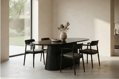 Modern Oval Dining Table with Fluted Pedestal Base &amp; Glass Top – 1800mm