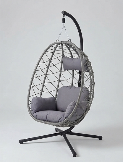 Modern Wicker Hanging Egg Chair with Stand & Cushions