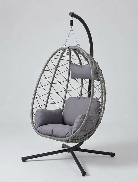 Modern Wicker Hanging Egg Chair with Stand & Cushions