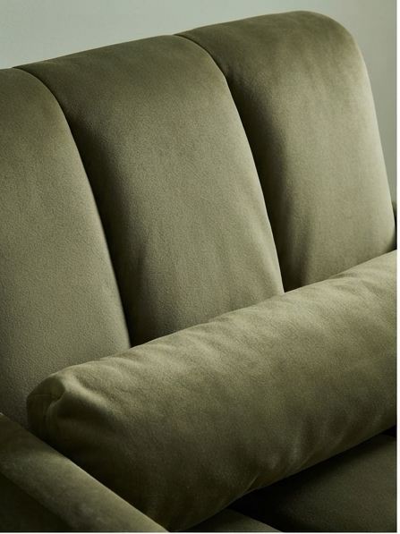 Modern Channel-Tufted Accent Chair with Lumbar Pillow – Olive Green