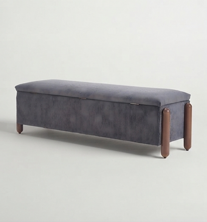 Modern Upholstered Storage Bench with Hydraulic Lift & Wooden Legs