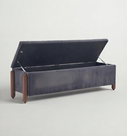 Modern Upholstered Storage Bench with Hydraulic Lift & Wooden Legs