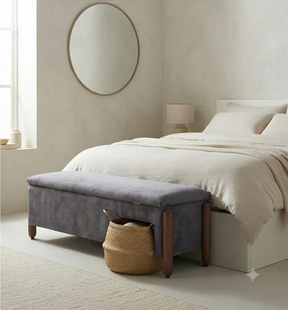 Modern Upholstered Storage Bench with Hydraulic Lift & Wooden Legs
