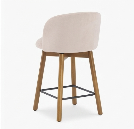 Modern Upholstered Swivel Bar Stool with Wooden Legs & Footrest