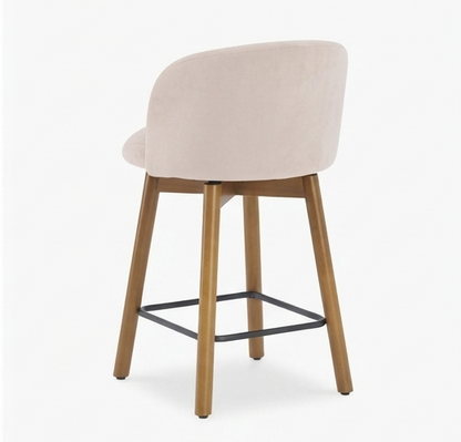 Modern Upholstered Swivel Bar Stool with Wooden Legs & Footrest