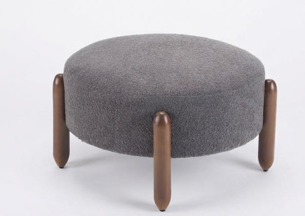 Modern Upholstered Round Ottoman with Unique Wooden Legs