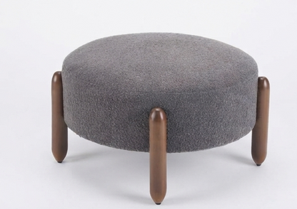 Modern Upholstered Round Ottoman with Unique Wooden Legs