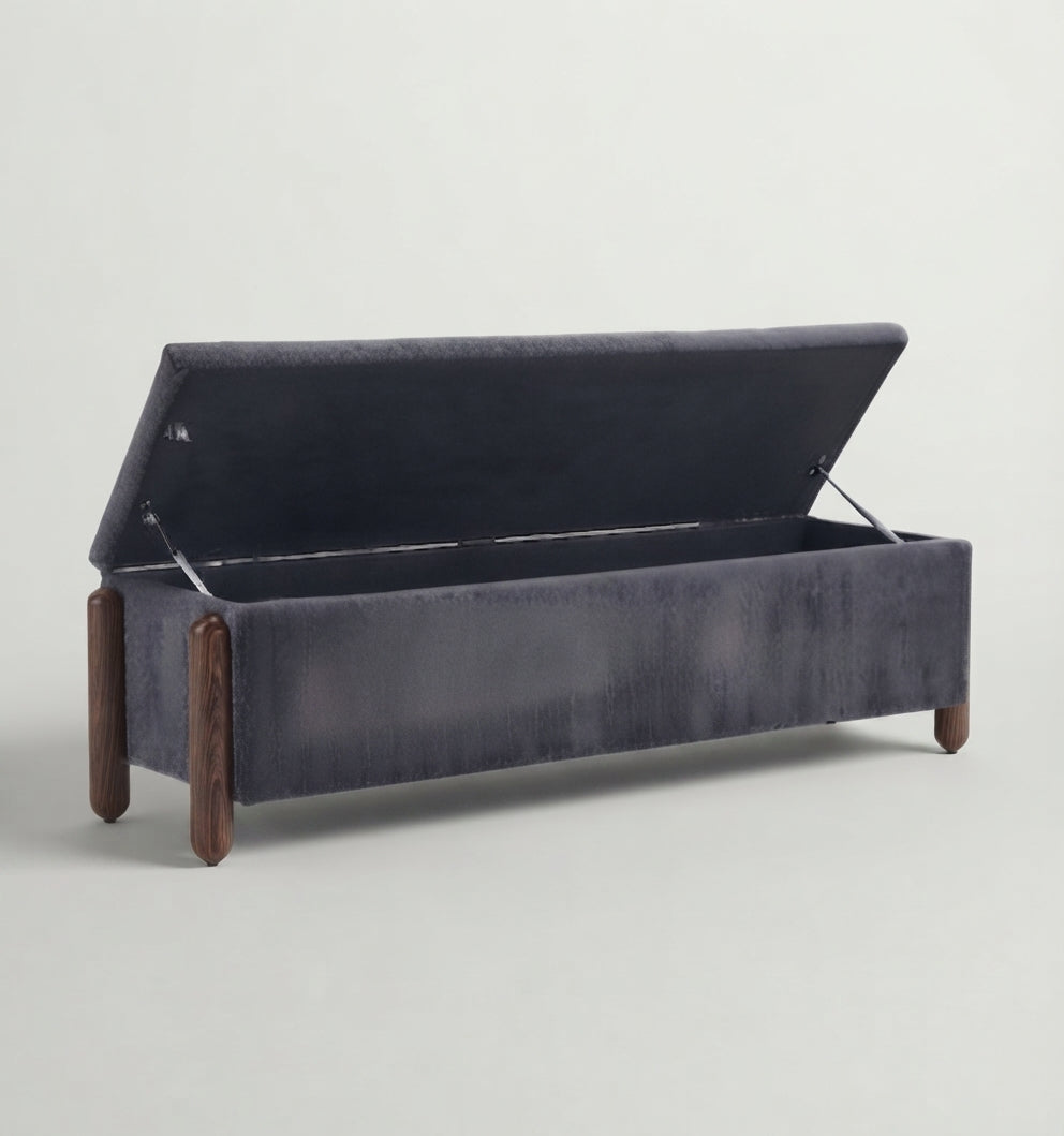 Modern Upholstered Storage Bench with Hydraulic Lift & Wooden Legs – view 3 – Santorini Store