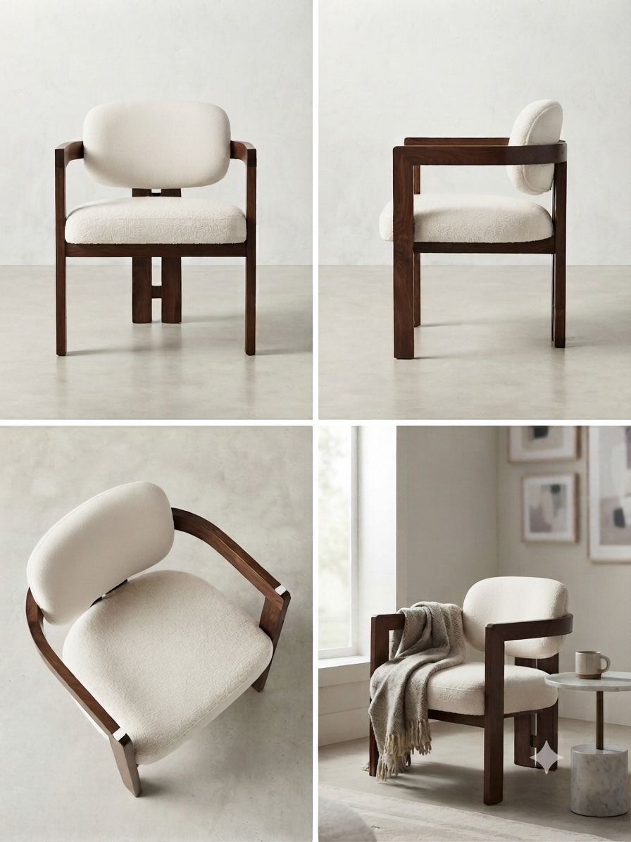 Modern Accent Chair with Curved Wooden Frame and Upholstered Cushion