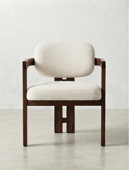 Modern Accent Chair with Curved Wooden Frame and Upholstered Cushion