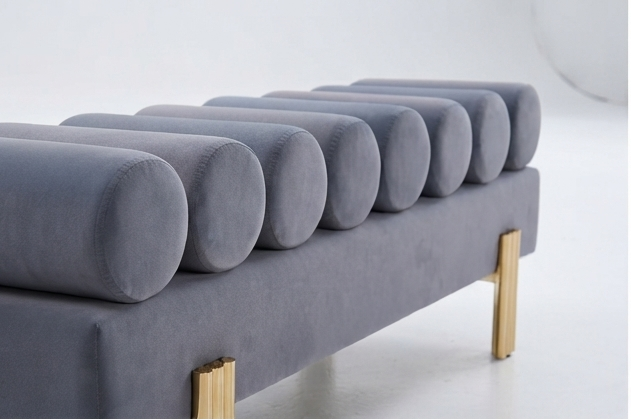 Modern Upholstered Accent Bench with Cylindrical Bolster Rollers