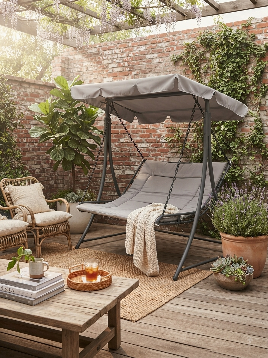 Modern Outdoor Canopy Swing with Adjustable Sunshade & Padded Cushion