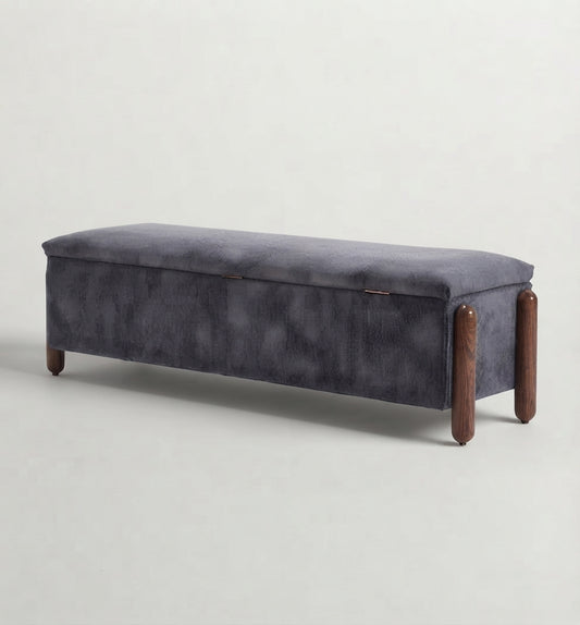 Modern Upholstered Storage Bench with Hydraulic Lift & Wooden Legs