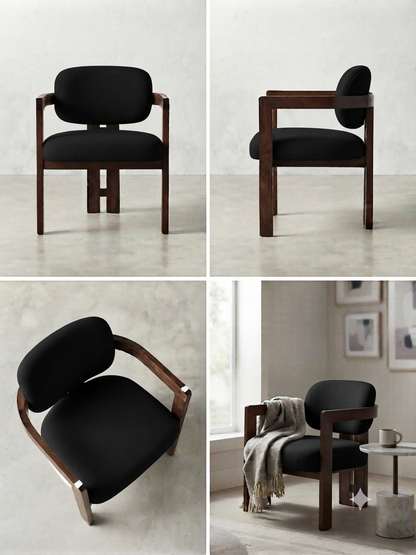 Modern Accent Chair with Curved Wooden Frame and Upholstered Cushion
