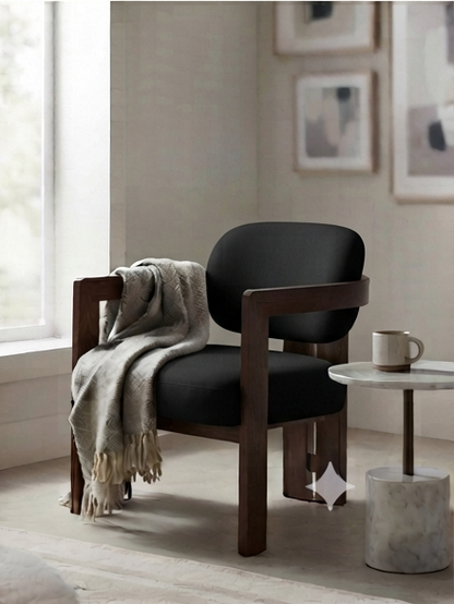 Modern Accent Chair with Curved Wooden Frame and Upholstered Cushion