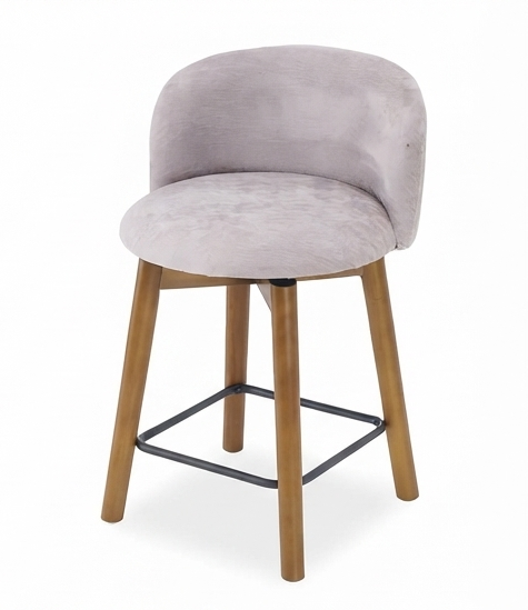 Modern Upholstered Swivel Bar Stool with Wooden Legs & Footrest