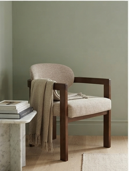 Modern Wooden Dining Set with Upholstered Armchairs – Walnut &amp; Beige