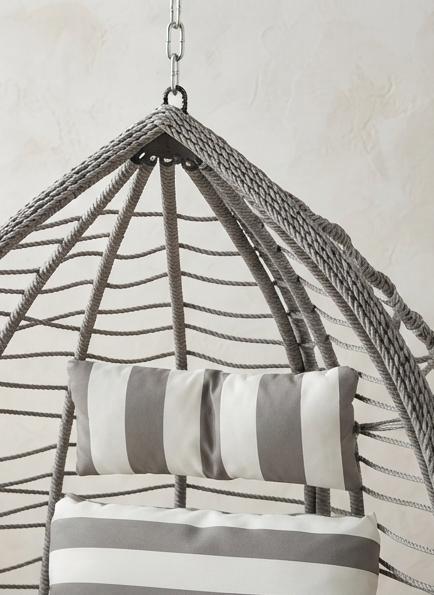 Hanging Egg Chair with Stand & Striped Cushions – Grey & White