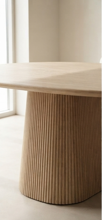 Modern Minimalist Oval Dining Set with 6 Upholstered Chairs – Natural Wood &amp; Cream
