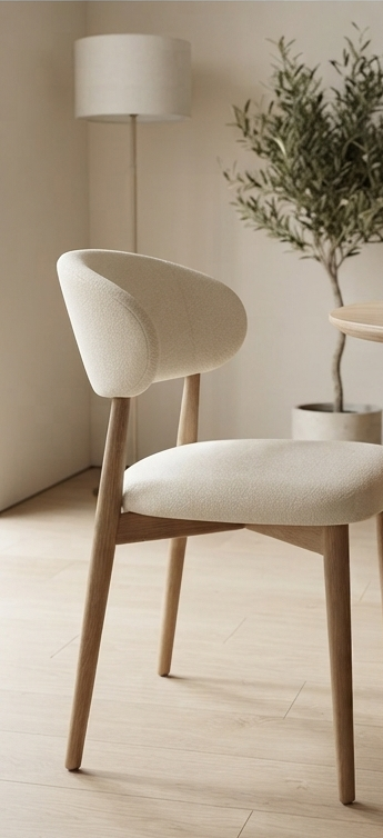 Modern Minimalist Oval Dining Set with 6 Upholstered Chairs – Natural Wood &amp; Cream