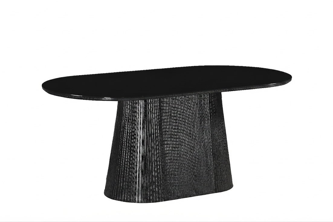 Modern Oval Dining Table with Fluted Pedestal Base &amp; Glass Top – 1800mm