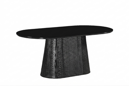 Modern Oval Dining Table with Fluted Pedestal Base &amp; Glass Top – 1800mm