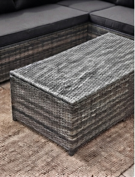 Outdoor Rattan Sectional Sofa Set with Coffee Table &amp; Cushions – Grey Wicker