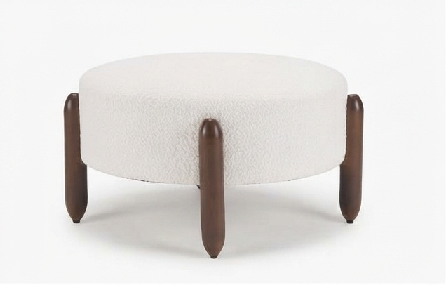 Modern Upholstered Round Ottoman with Unique Wooden Legs
