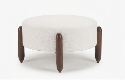Modern Upholstered Round Ottoman with Unique Wooden Legs