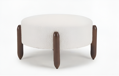 Modern Upholstered Round Ottoman with Unique Wooden Legs – view 2 – Santorini Store