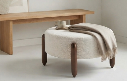 Modern Upholstered Round Ottoman with Unique Wooden Legs
