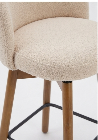 Modern Upholstered Swivel Bar Stool with Wooden Legs & Footrest