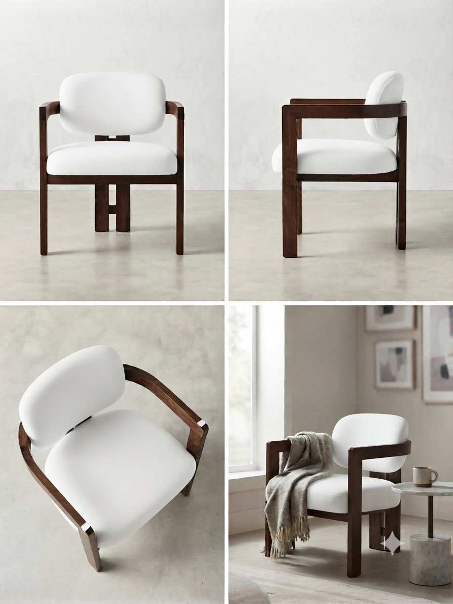 Modern Accent Chair with Curved Wooden Frame and Upholstered Cushion