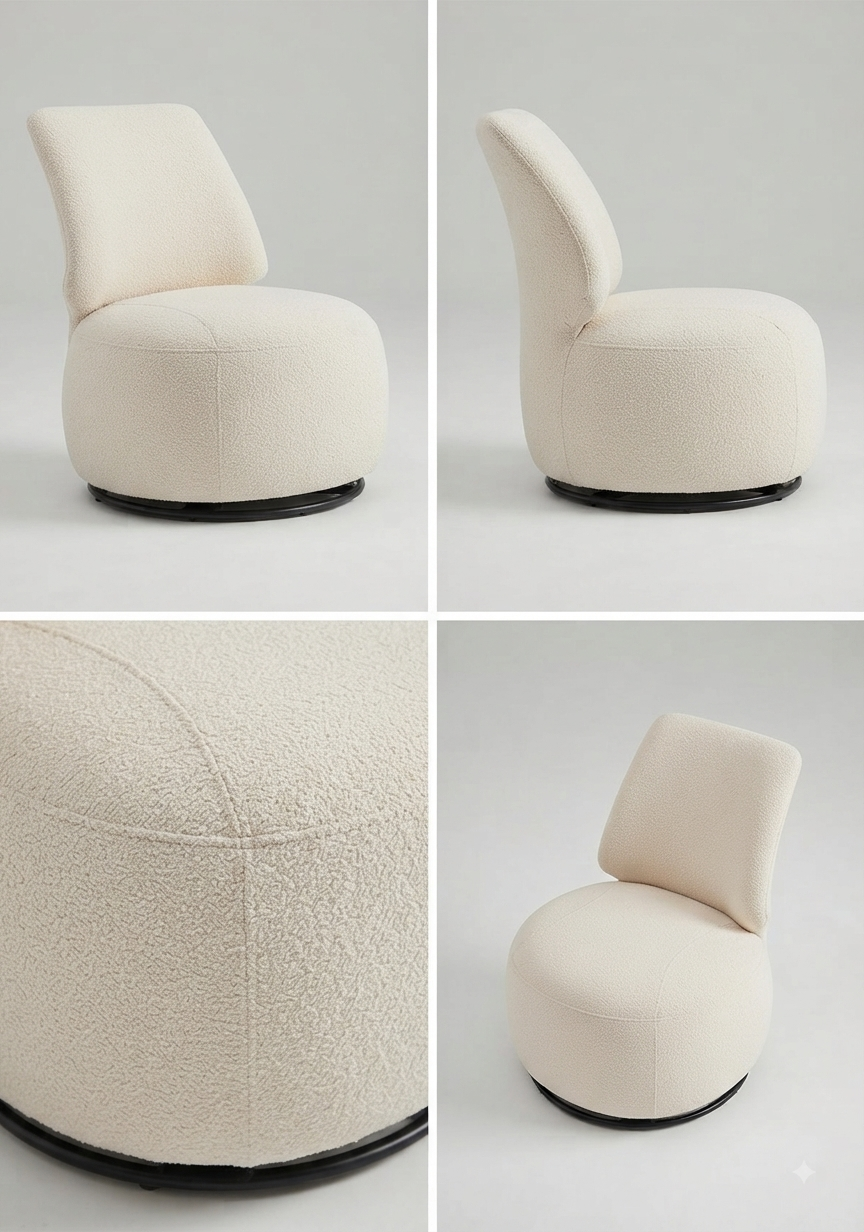 Modern Upholstered Swivel Accent Chair with Curved Backrest
