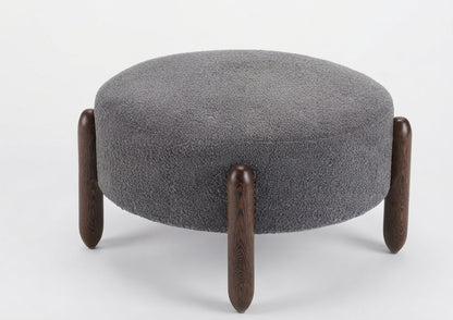 Modern Upholstered Round Ottoman with Unique Wooden Legs – Santorini Store