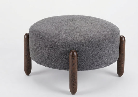 Modern Upholstered Round Ottoman with Unique Wooden Legs