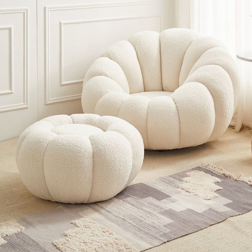 Modern Pumpkin swivel chair with a unique rounded artisanal silhouette