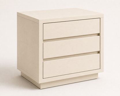 Handle-less wooden nightstand with a clean, contemporary silhouette