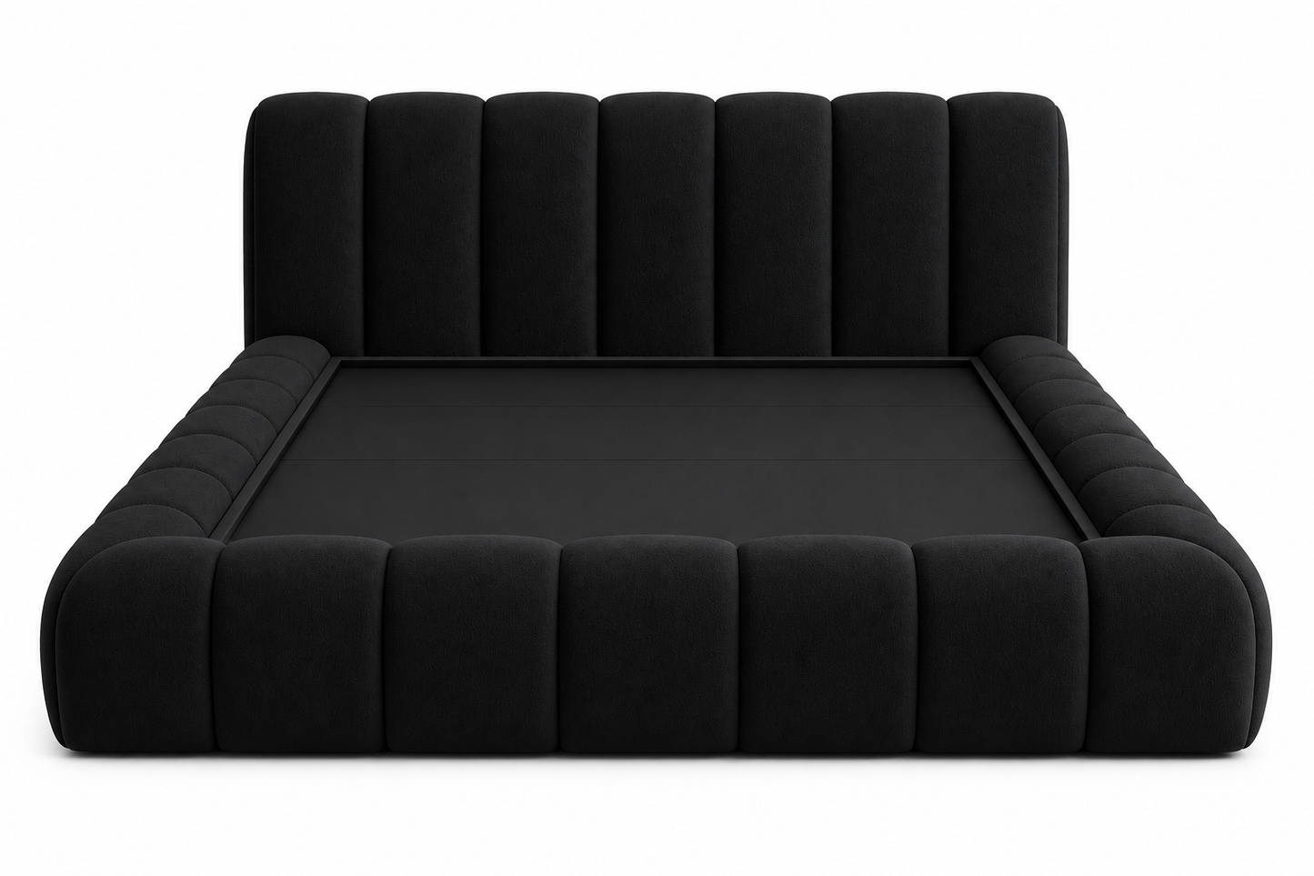 Bespoke fully upholstered bed set showing refined craftsmanship finish