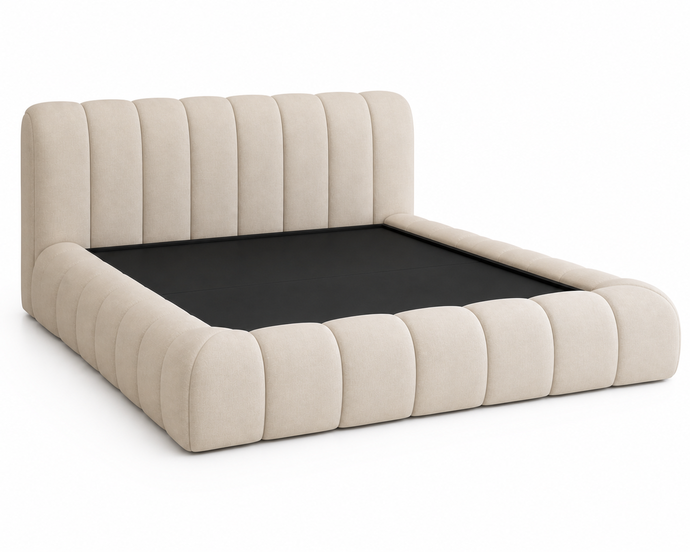 Modern Teamo upholstered headboard and base with vertical paneling