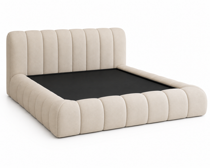 Modern Teamo upholstered headboard and base with vertical paneling