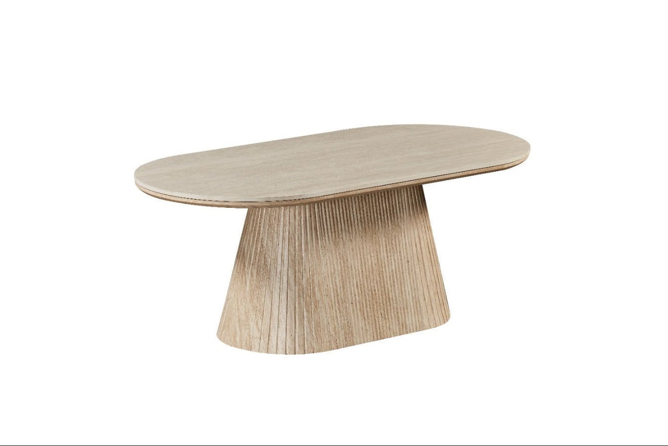 Modern Oval Coffee Table with Fluted Pedestal Base &amp; Ceramic Top